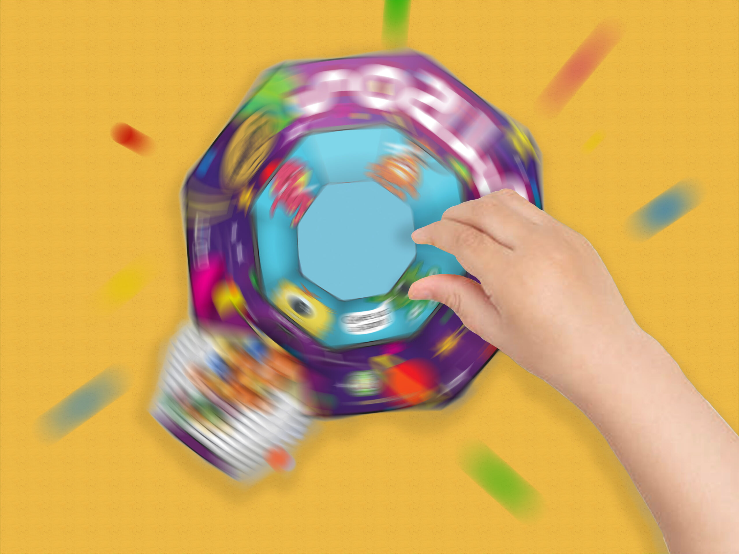 Astro redesigned packaging being spun from above and Astros flying out