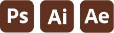 Photoshop, Illustrator and After Effects Adobe icons used to create this project