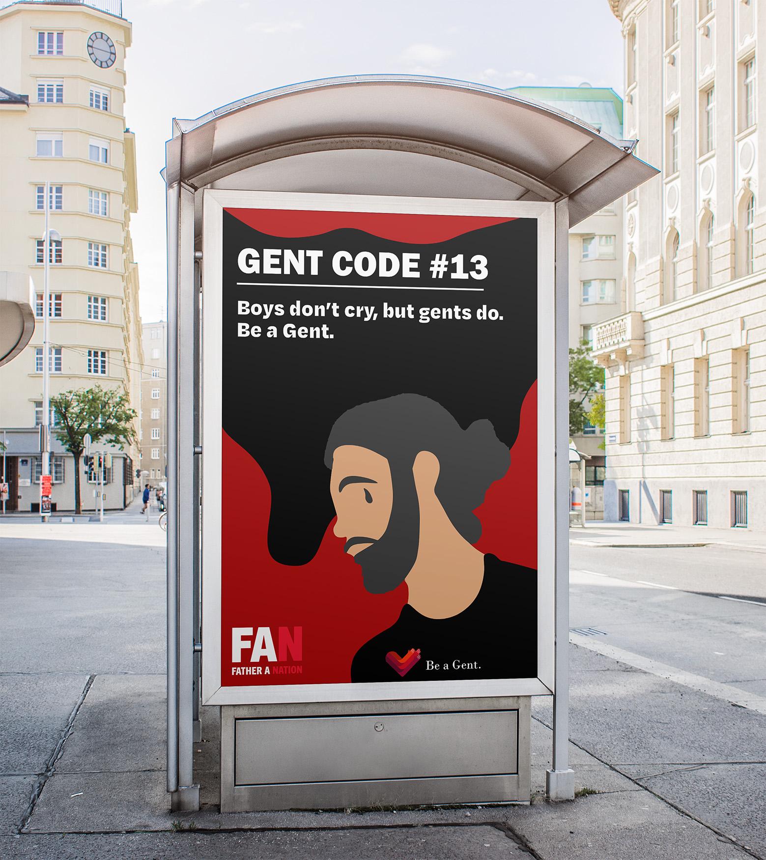 A mockup of a Be a Gent campaign poster